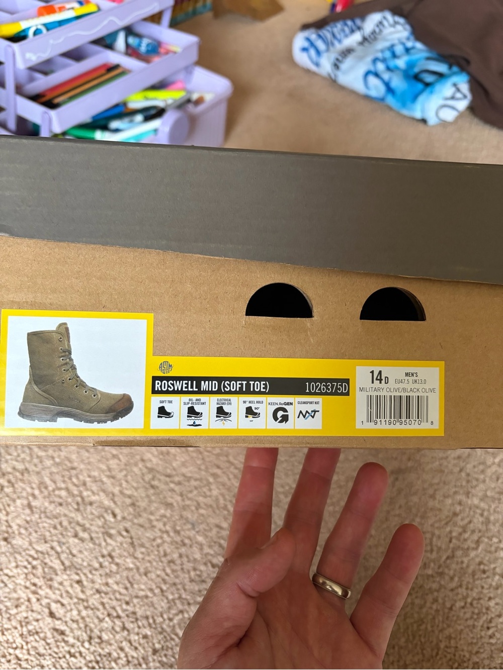 Keen Men's Olive and Brown Fold-Over Work Boots - Picture 8 of 9